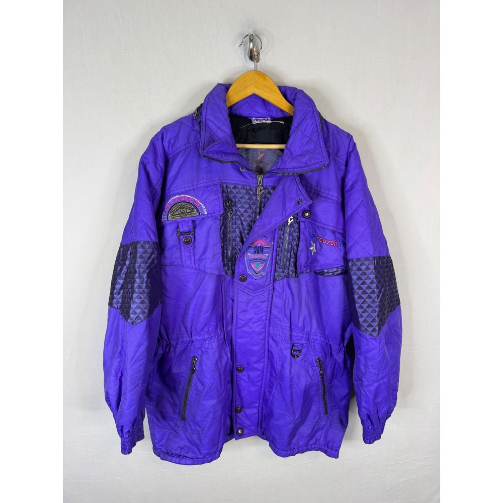 Vintage Reusch Purple Ski Jacket Geometric Retro 90s Winter Coat Mens Large